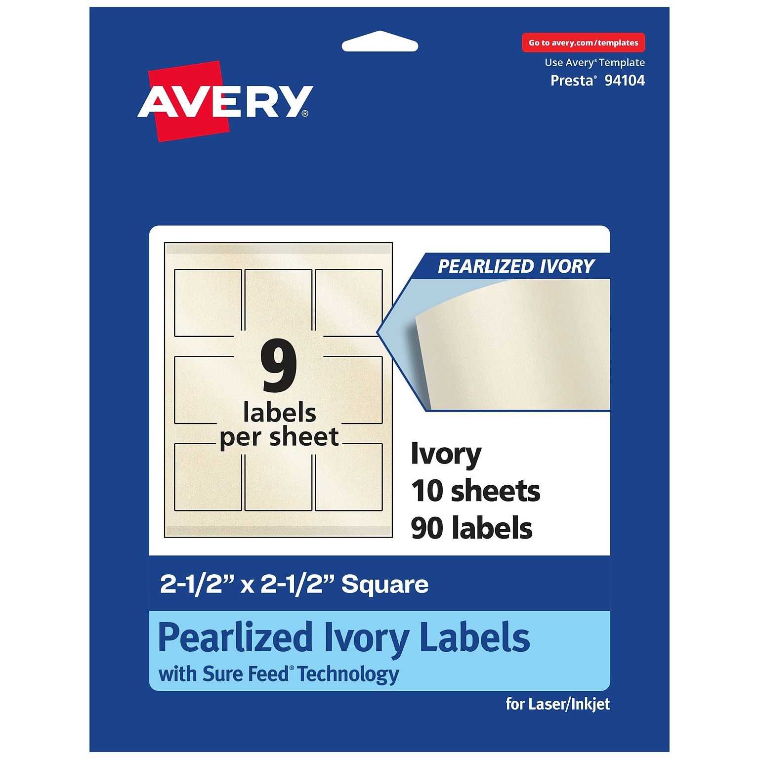 Avery Laser/Inkjet Square Pearlized Labels, 2.5 x 2.5, Ivory, 90 Labels/Pack (94104)