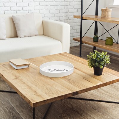 Elegant Designs "Dream" Decorative 13.75" Round Wood Serving Tray w/ Handles, White Wash (HG2013-WDR)