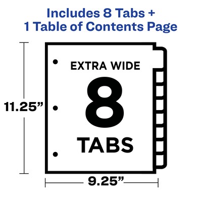 Avery Ready Index Table of Contents Extra-Wide Paper Dividers, 1-8 Tab, Multicolor (11163)