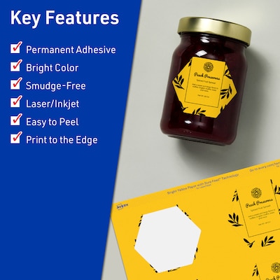 Avery Hexagon Laser/Inkjet Multipurpose Labels, 2-1/2 x 2-57/64, Bright Yellow (480/Box)
