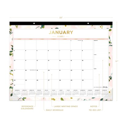 2027 Blue Sky Day Designer Coming Up Roses Blush 22 x 17 Monthly Desk Pad Calendar (138198-27)