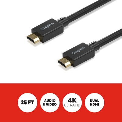 Staples TECH 25 ft. HDMI to HDMI Audio/Video Cable, Male to Male, Black (ST62476)