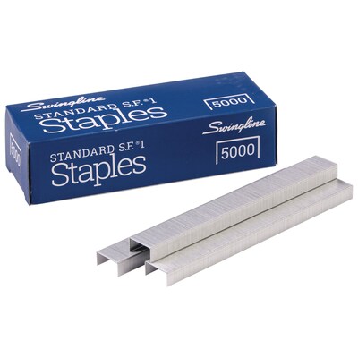 Swingline 1/4" Length Standard Staples, Full Strip, 5000/Box, 5 Boxes (S7035101S)