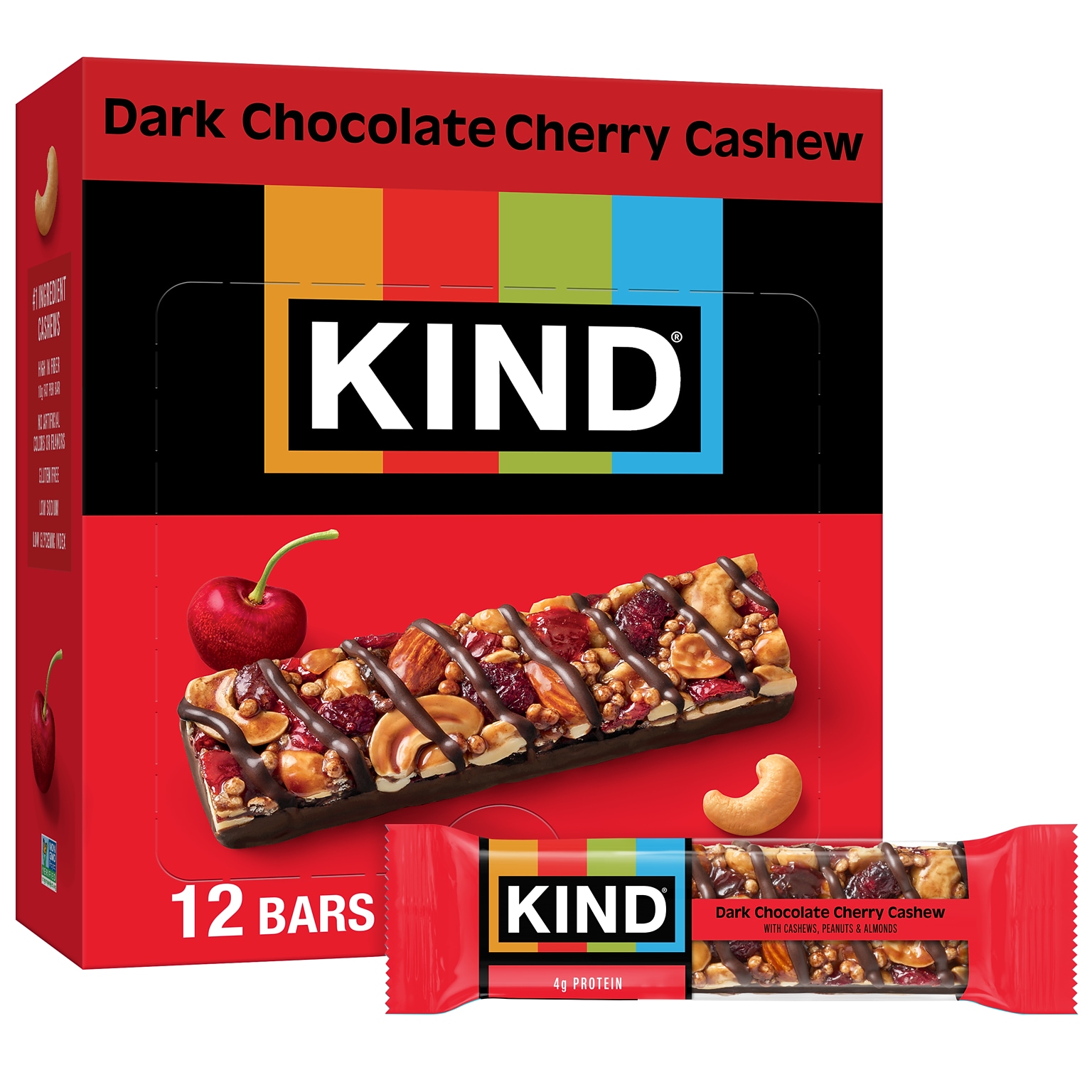 KIND PLUS Gluten Free Dark Chocolate Cherry Cashew Nut Bar, 12 Bars/Box (PHW17250)