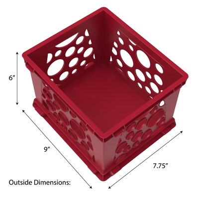 Storex Polypropylene/PP Mini Crate, 9" x 7.75" x 6", Red, 12/Pack (STX61593U12S)