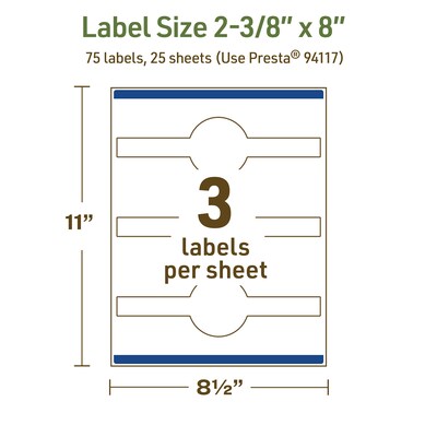 Avery Dissolvable Decorative Edge Multipurpose Labels, 2-3/8" x 8", Off-white, 75/Pack (94117)