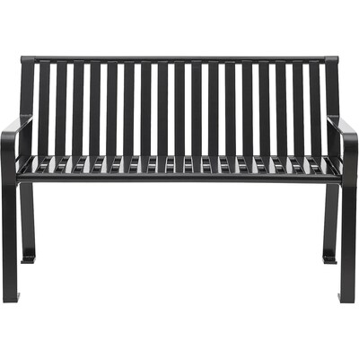 Global Industrial 4 Outdoor Bench with Back, Vertical Steel Slat, Black (436975BK)