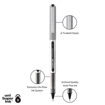 uniball Vision Rollerball Pens, Fine Point, 0.7mm, Black Ink (60126)