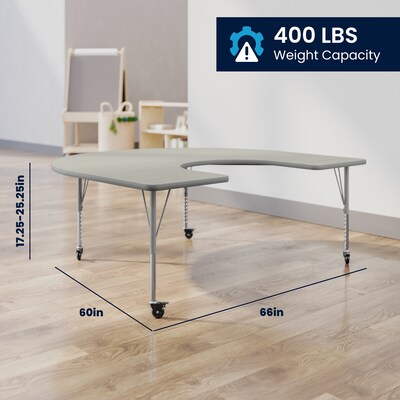 Flash Furniture Wren Horseshoe Activity Table, 66" x 60", Height Adjustable, Light Gray Top/Silver Frame (XUA6066HRSLGTPC)