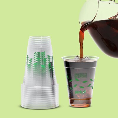 Perk™ Eco Compostable Plastic Cold Cup, 16 Oz., Clear/Green, 300/Carton (PK56197)