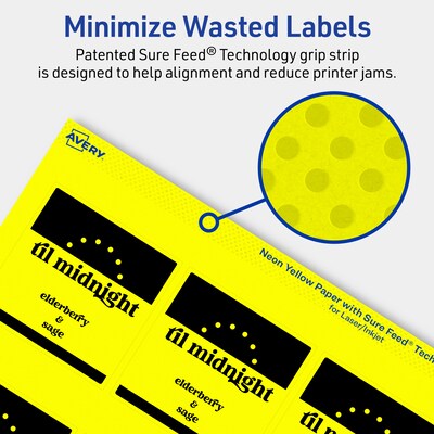 Avery Laser/Inkjet Square Multipurpose Labels, 2.5" x 2.5", Neon Yellow, 720/Box (94104)