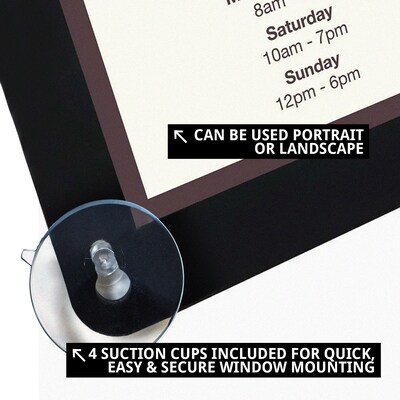 Azar Poster Holder, Window-Hanging, Vertical/Horizontal, Side Loading, Black Plastic (106698-BLK)