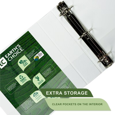 Samsill Earth's Choice Plant-Based  Durable 2" View Binders, D-Ring, Made in USA, White (16967)