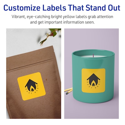 Avery Square Laser/Inkjet Multipurpose Labels, 2-1/8" x 2-1/8", Bright Yellow (960/Box)
