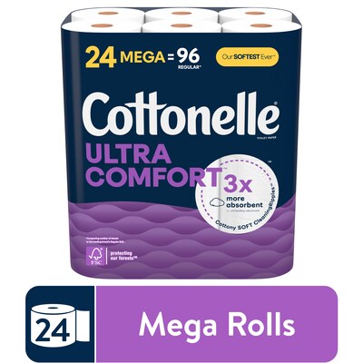 Cottonelle Ultra Comfort Toilet Paper, 2-ply, White, 268 Sheets/Roll, 24 Rolls/Case (54174/55464)
