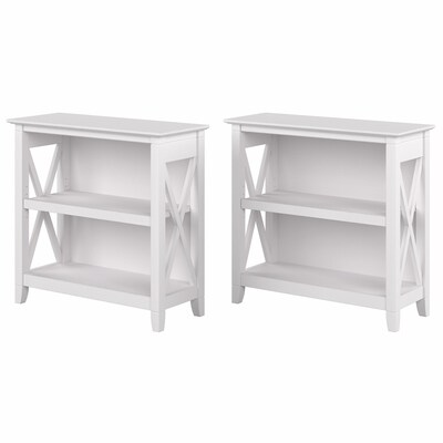 Bush Furniture Key West 30H 2-Shelf Bookcase with Adjustable Shelf, Pure White Oak, 2/Set (KWS053WT