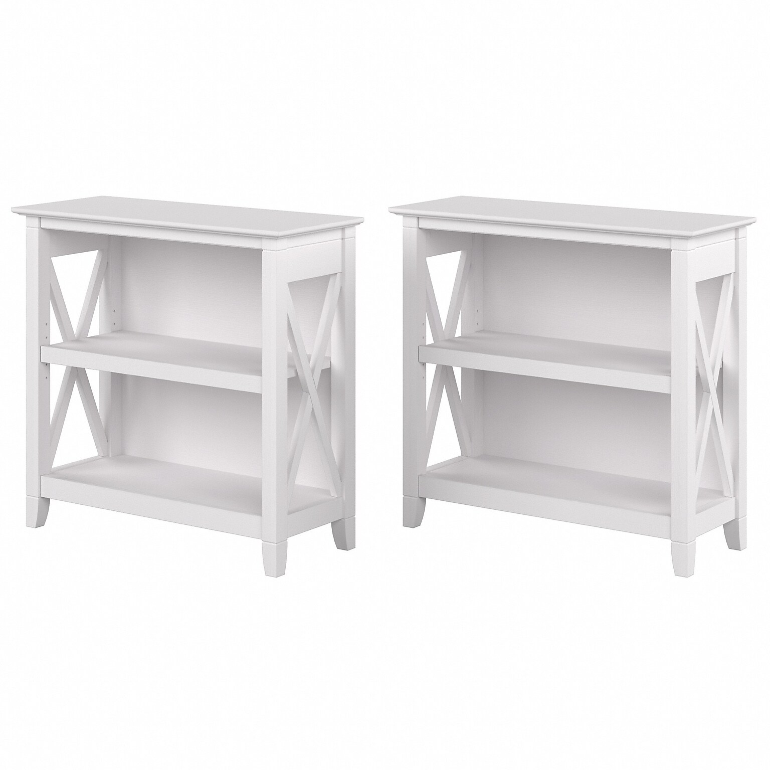 Bush Furniture Key West 30H 2-Shelf Bookcase with Adjustable Shelf, Pure White Oak, 2/Set (KWS053WT)