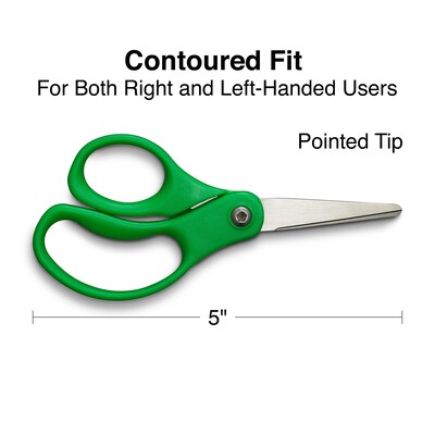 Staples Teacher Pack 5 Kids Pointed Tip Stainless Steel Scissors, Straight Handle, Right & Left Han