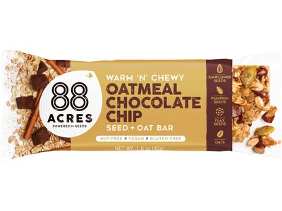 88 Acres Warm N Chewy Gluten-Free Oatmeal/Chocolate Chip Seed and Oat Bar, 1.6 oz., 9 Bars/Box (315111)