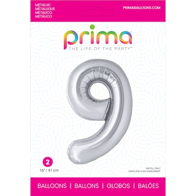 Party City (Air-Filled) 16 #9 Foil Balloon, Silver, 2/Pack (AM60050263-18)