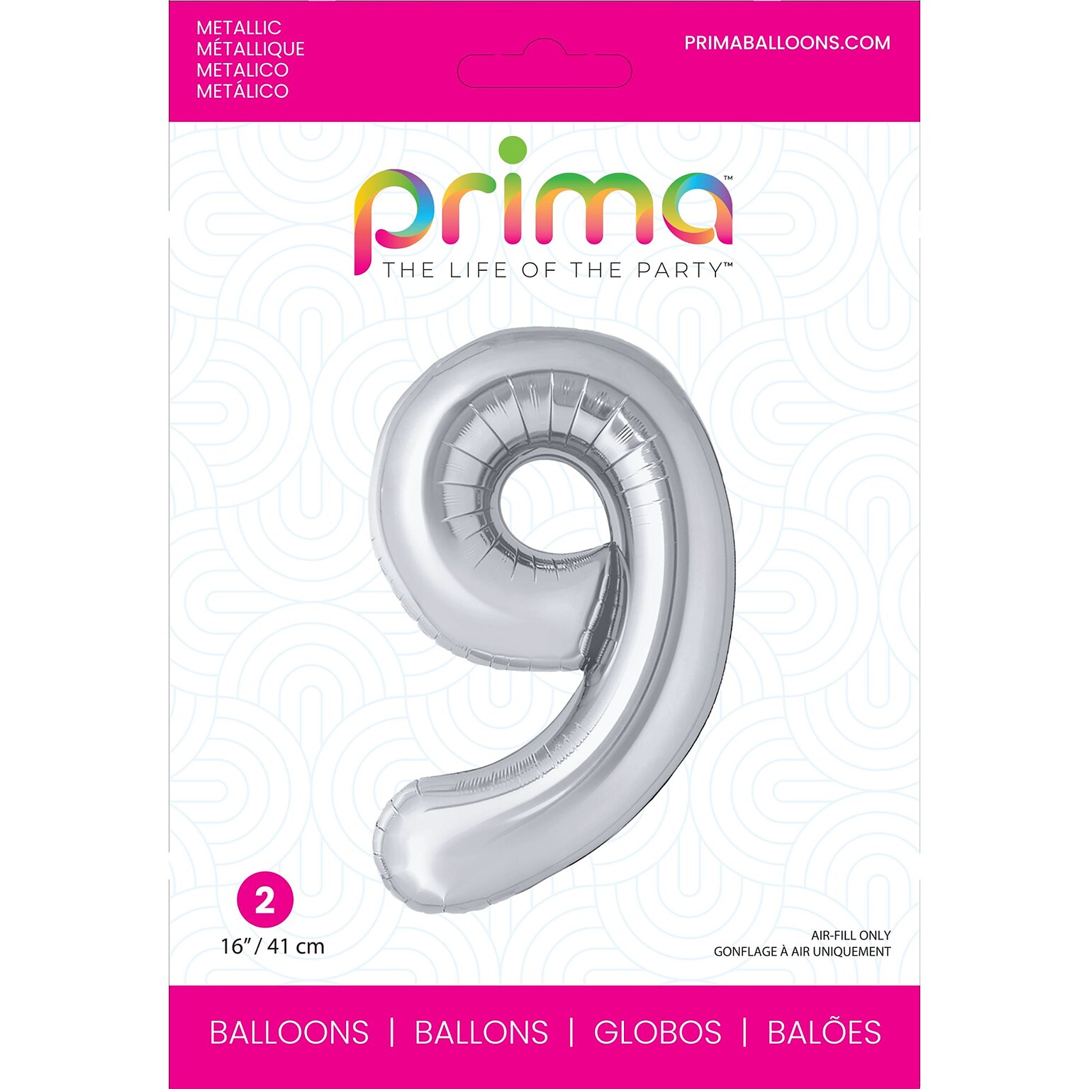 Party City (Air-Filled) 16 #9 Foil Balloon, Silver, 2/Pack (AM60050263-18)