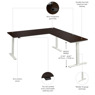 Bush Business Furniture Move 60 Series 72"W L Shaped Adjustable Standing Desk, Mocha Cherry (M6SL7278MRWK)