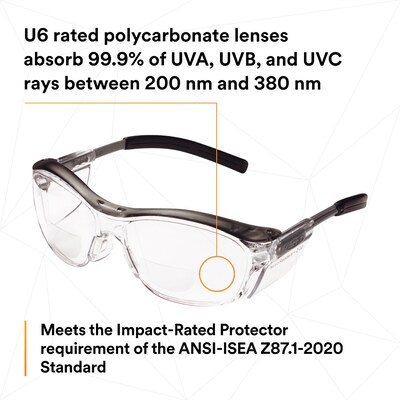 3M Nuvo +2.00 Safety Glasses, Clear Lens, 20/Carton (11435-00000-20)