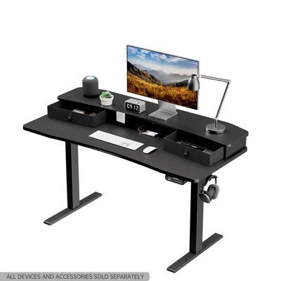 Huanuo 55"W Electric Rectangular Adjustable Standing Desk with Riser and Drawers, Black (HNESD101B)