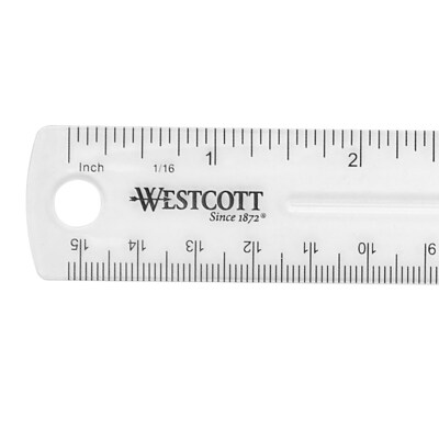 Westcott Shatterproof 6" Plastic Standard Ruler, Clear (45016))