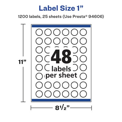 Avery Laser/Inkjet StarburstMultipurpose Labels, 1"  Dia, Glossy White, 1200/Pack (94606)