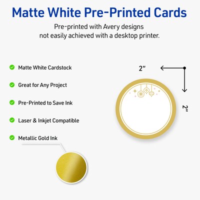 Avery Gold-Metallic Ornaments Matte Blank Card, White, 120/Pack (S00-FH7)