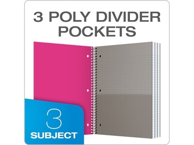 Oxford 3-Subject Plastic Notebooks, 9" x 11", College Ruled, 150 Sheets, Each (10586)