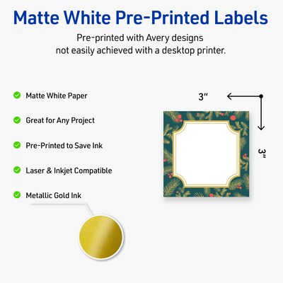 Avery Square Multipurpose Labels, 3 x 3, White, 60/Pack (19479370503)