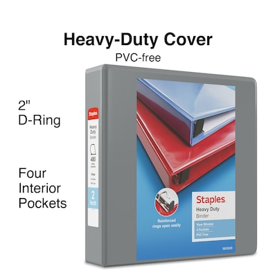 Staples® Heavy Duty 2 3 Ring View Binder with D-Rings, Gray (ST56330-CC)