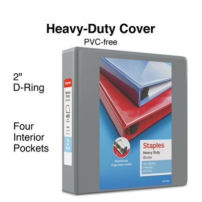 Staples® Heavy Duty 2 3 Ring View Binder with D-Rings, Gray (ST56330-CC)