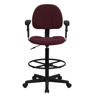 Flash Furniture Mid Back Fabric Ergonomic Drafting Stool With Arms, Burgundy