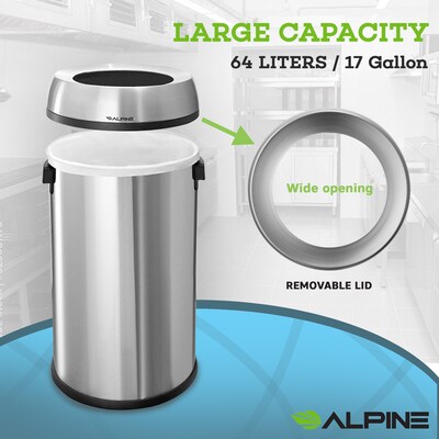 Alpine Industries Stainless Steel Trash Can, 17 Gallon (470-65L)