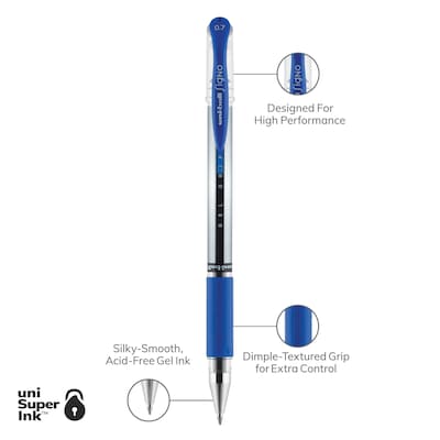 uni-ball Gel Grip Gel Pens, Medium Point, 0.7mm, Blue Ink, 12/Pack (65451)