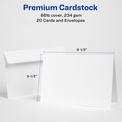 Avery Half-Fold Greeting Cards with Envelopes, 5.5 x 8.5, Matte White, Inkjet, 20/Pack (03265)