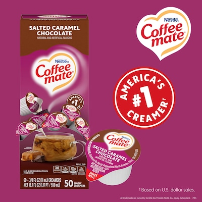NESTLE COFFEE MATE Coffee Creamer Salted Caramel Chocolate Flavor, Liquid Creamer Singles, 0.375 fl oz, 50 Count.