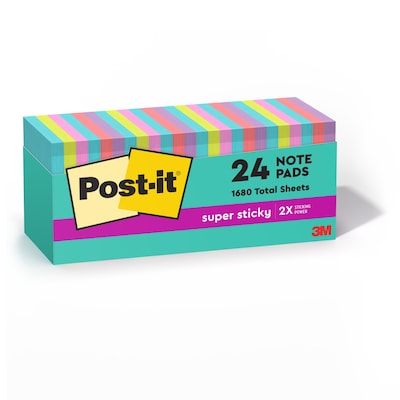 Post-it Super Sticky Notes, 3 x 3, Supernova Neons Collection, 70 Sheet/Pad, 24 Pads/Pack (654-24S