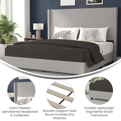Flash Furniture Quinn Gray Upholstered Platform Bed with Headboard, King (YK1077GYK)