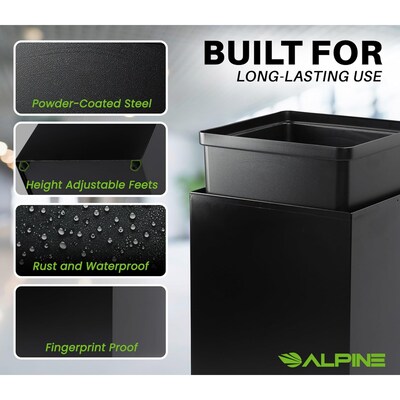 Alpine Industries Steel Trash Can with Square Lid, 29 Gallon, Black (ALP4450-KIT-BLK-S-TR)