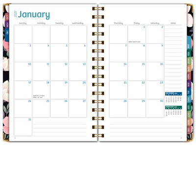 2027 Excello Brands 6" x 8" Weekly & Monthly Standard Planner, Paperboard Cover, Black Floral Pink (FSHN-CY27-58-06)