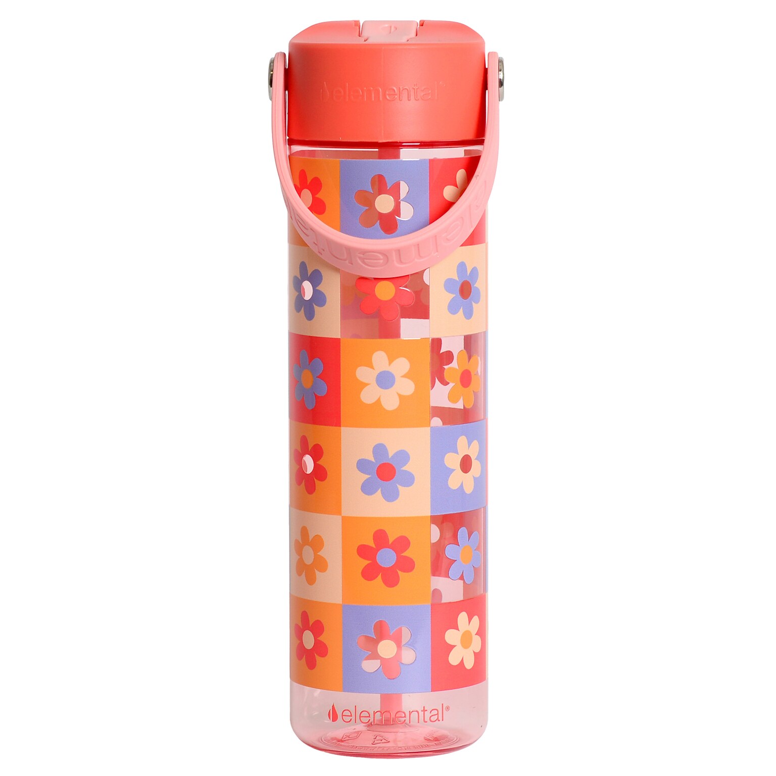 Elemental Splash Plastic Water Bottle, 26 oz., Checkered Flowers (EMLETR26CF64)