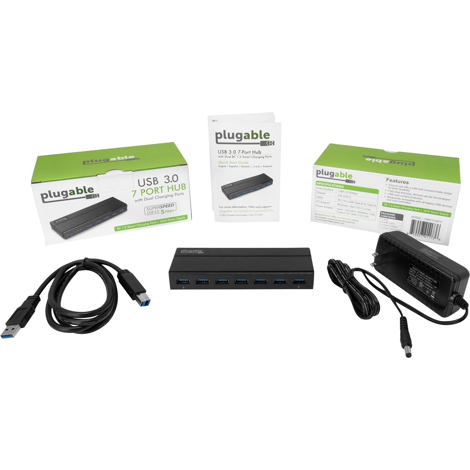 Plugable 7-Port USB 3.0 Hub, Black (USB3-HUB7C)