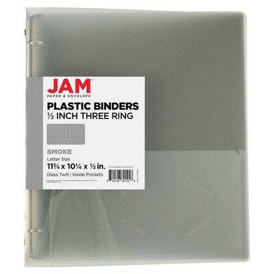 JAM Paper 1/2 3-Ring Flexible Poly Binder, Smoke Gray (PB75237SM)