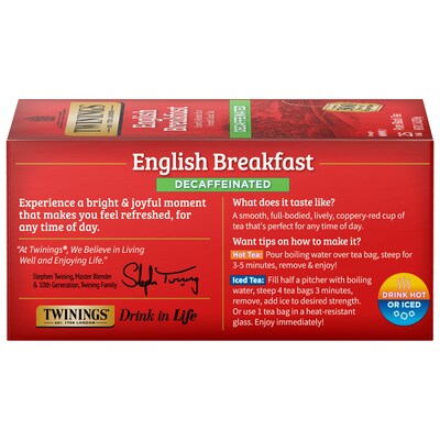 Twinings Classic Decaffeinated English Breakfast Tea, 25/Box (TNA51727)