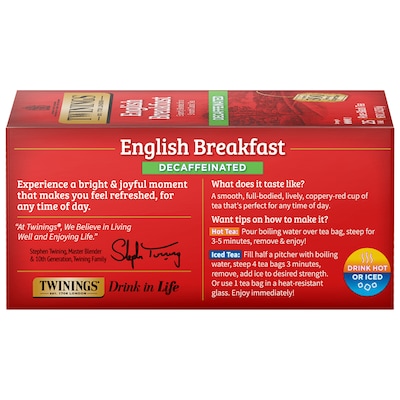 Twinings Classic Decaffeinated English Breakfast Black Tea, 25/Box (TNA51727)