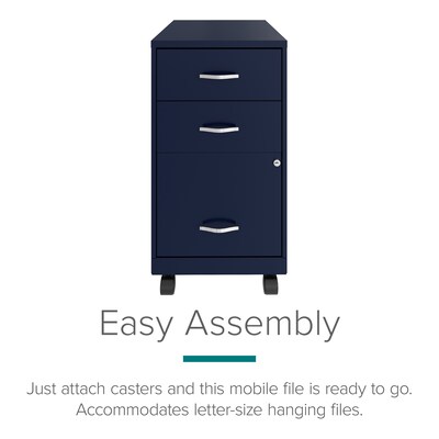 Space Solutions 18 3-Drawer Mobile Letter Width Vertical File Cabinet, Navy (24430)